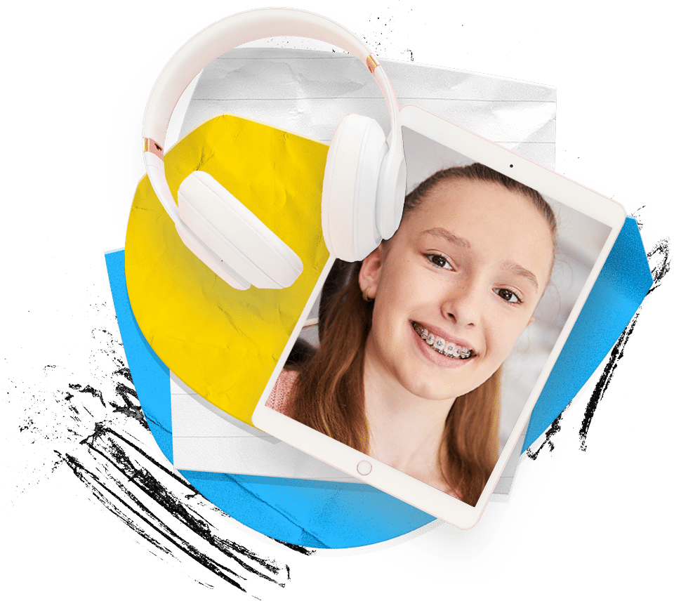 Young Girl with Braces on tablet